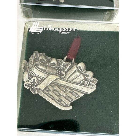 VTG Longaberger Christmas Basket Ornaments Set | Candle, Sleigh, Bell, Holly NEW - Picture 8 of 10